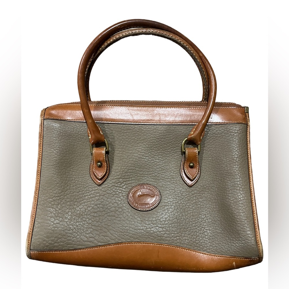 Vtg 90s Classic Logo Dooney And Bourke Two Tone Taupe Caramel Leather Purse - Picture 1 of 6